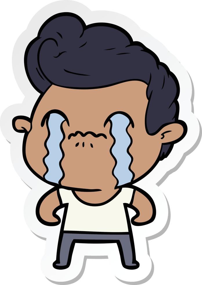 sticker of a cartoon man crying vector