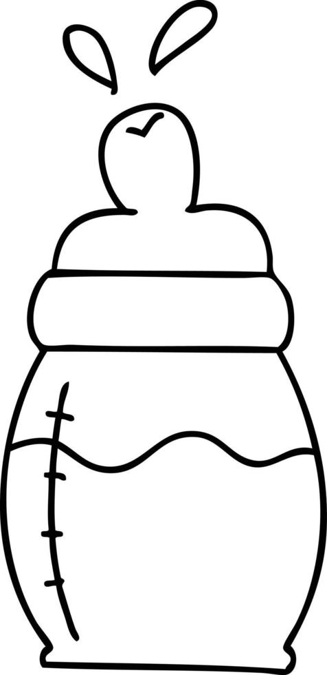 quirky line drawing cartoon baby milk bottle vector