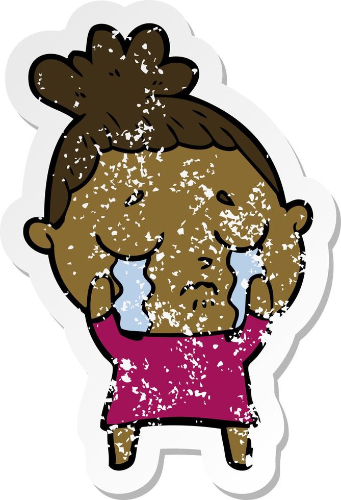 distressed sticker of a cartoon crying woman vector