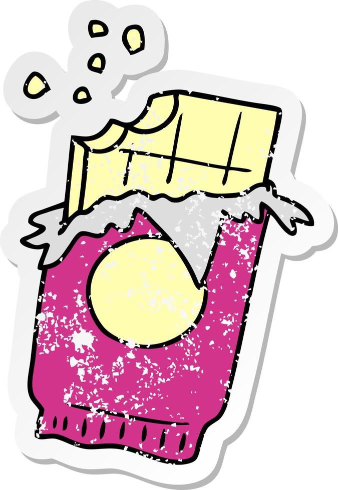 distressed sticker cartoon doodle of a bar of chocolate vector