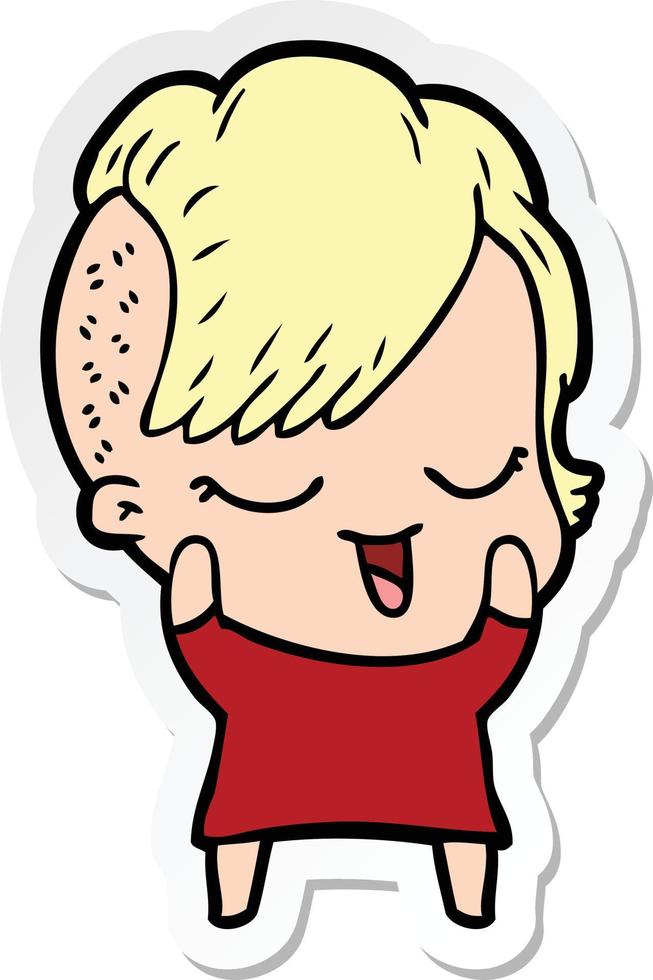 sticker of a happy cartoon girl vector