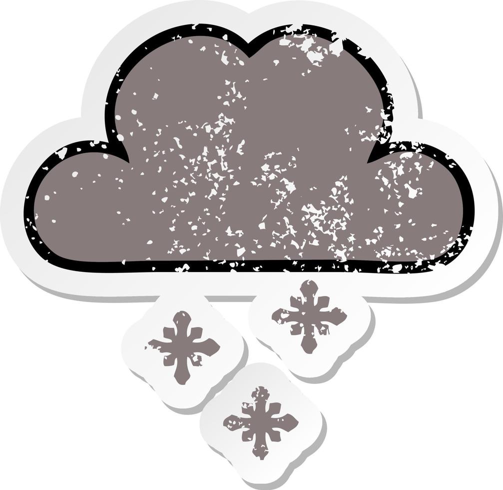 pegatina angustiada de una linda nube de nieve de tormenta de dibujos animados vector