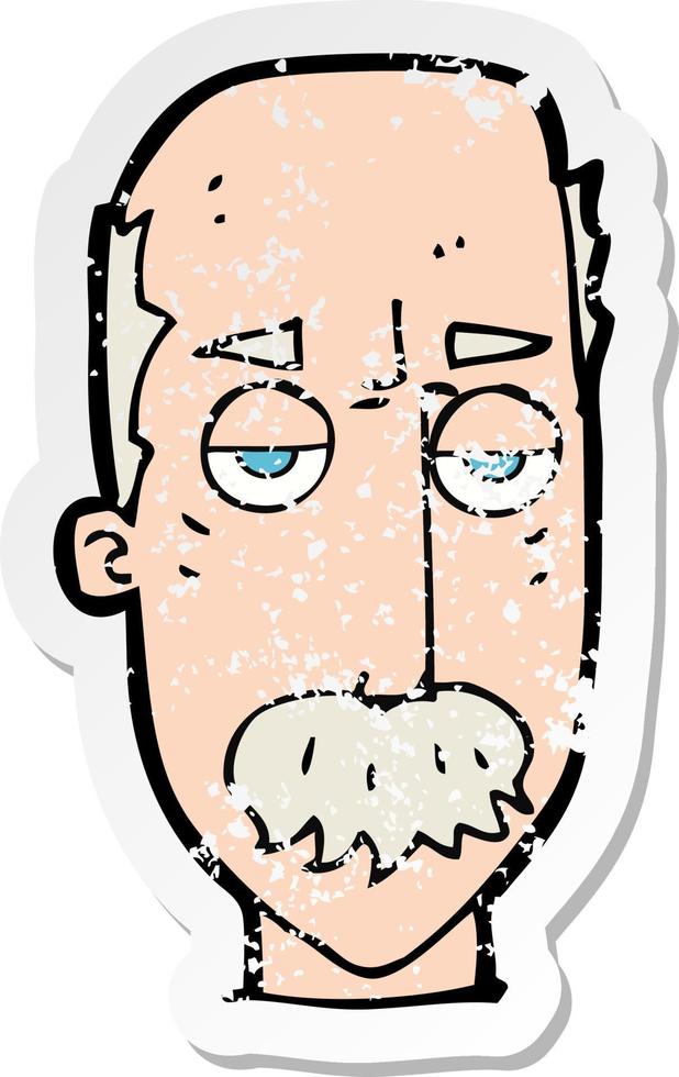 retro distressed sticker of a cartoon bored old man vector