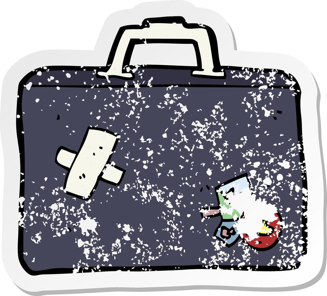 retro distressed sticker of a cartoon luggage vector