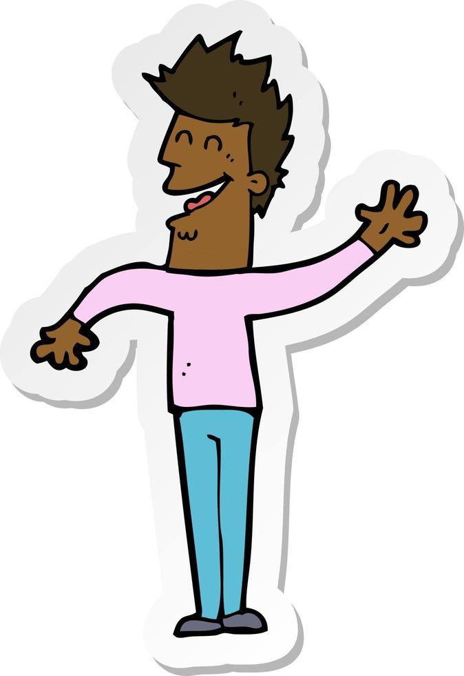 sticker of a cartoon happy man waving vector