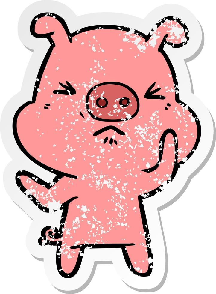 distressed sticker of a cartoon angry pig vector