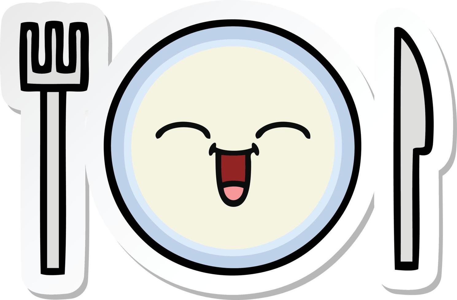 sticker of a cute cartoon dinner plate vector