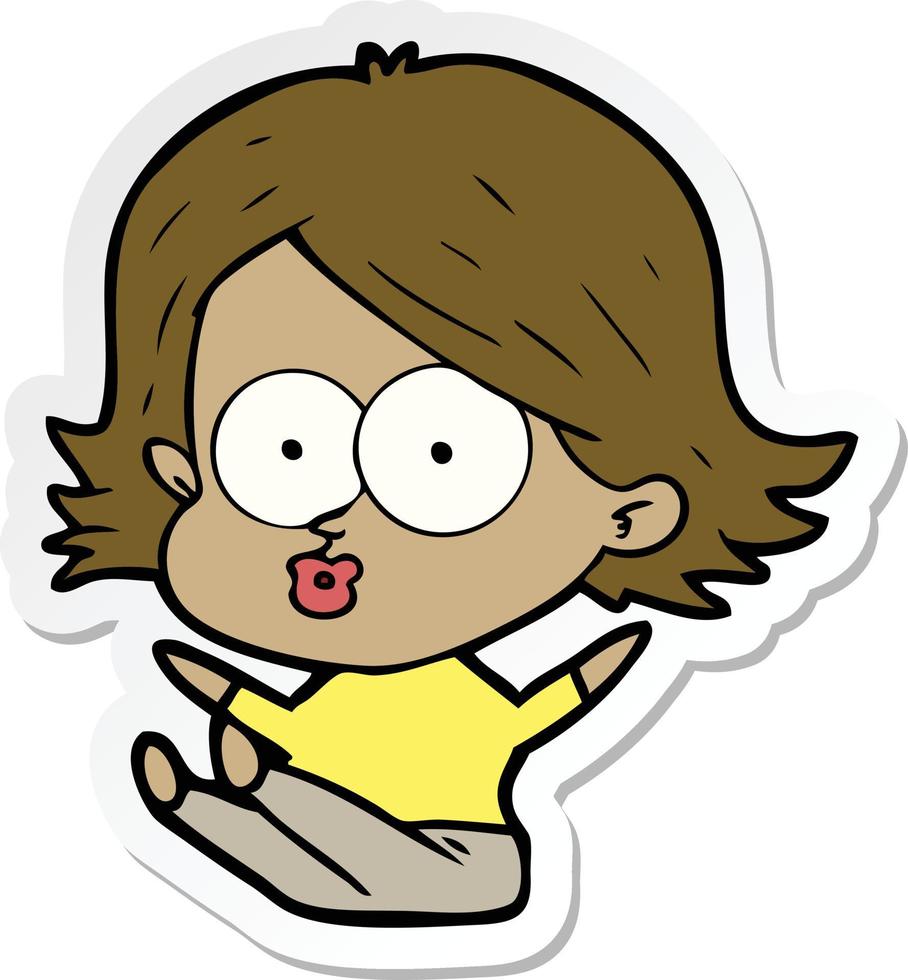 sticker of a cartoon girl pouting vector