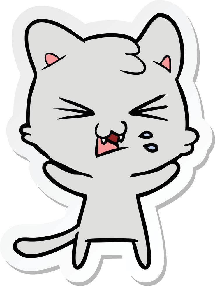 sticker of a cartoon hissing cat vector