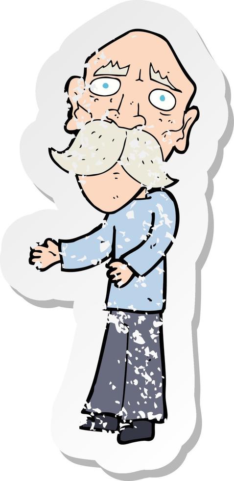 retro distressed sticker of a cartoon lonely old man vector