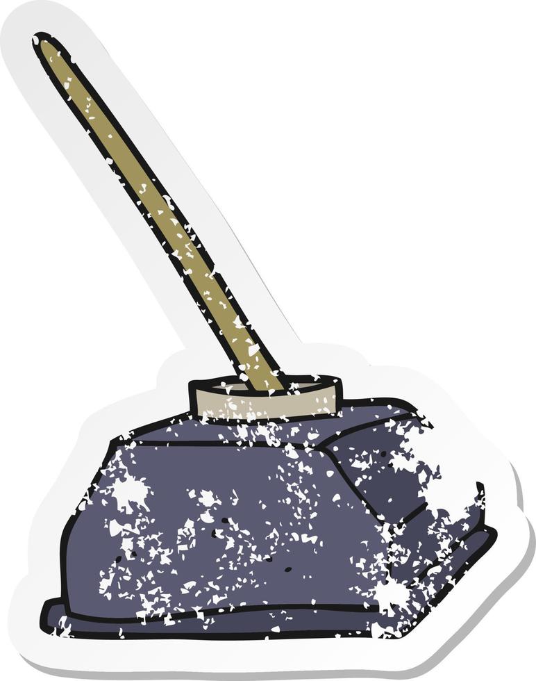 distressed sticker of a cartoon old ink pot and pen vector