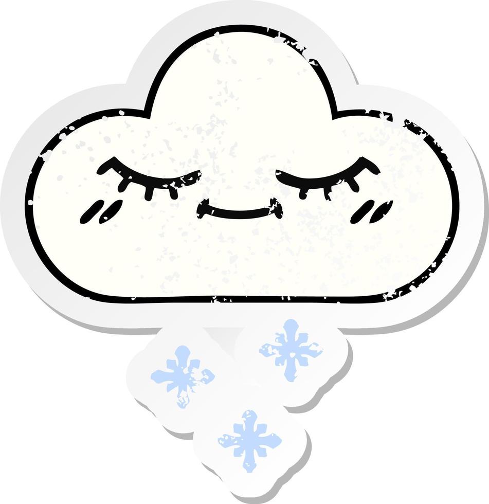 distressed sticker of a cute cartoon snow cloud vector