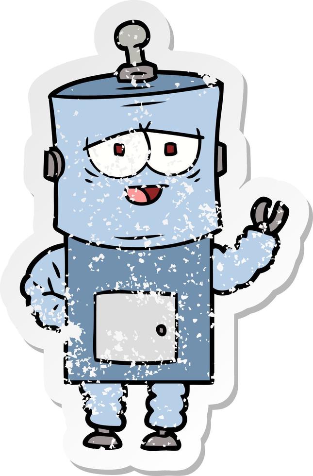 distressed sticker of a cartoon robot vector