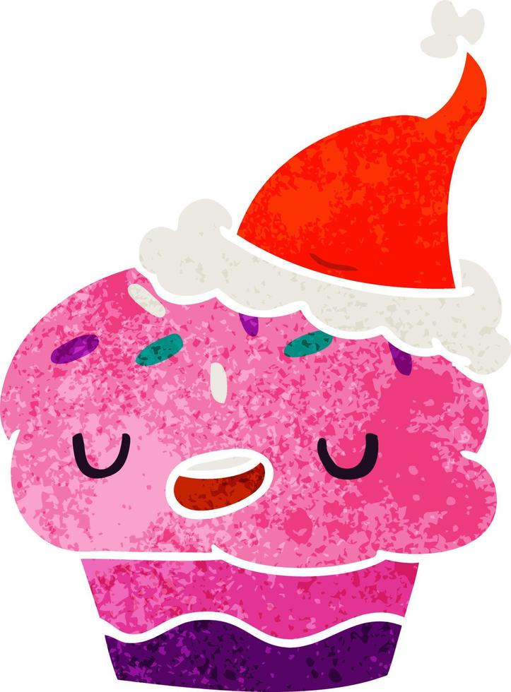 christmas retro cartoon of kawaii cupcake vector
