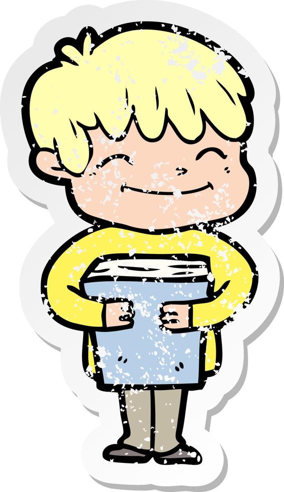 distressed sticker of a cartoon happy boy vector