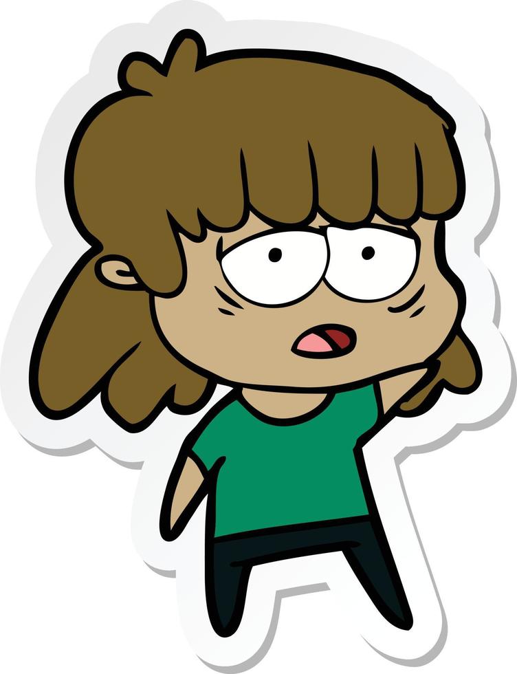 sticker of a cartoon tired woman vector