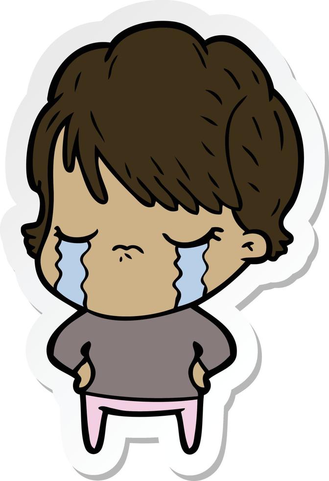 sticker of a cartoon woman crying vector