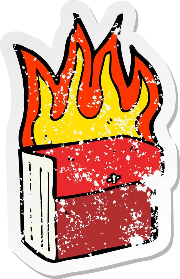 retro distressed sticker of a cartoon burning business files vector