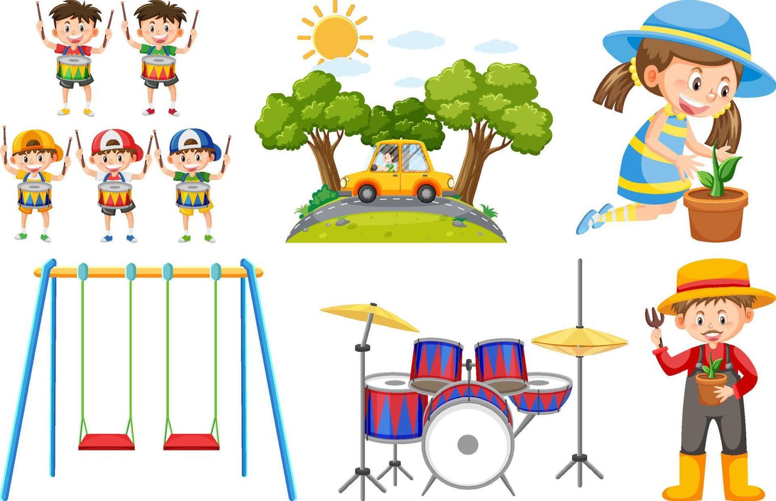 conjunto de niños haciendo diferentes actividades. vector