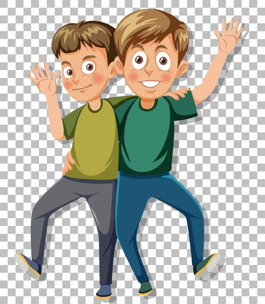 Two young man cartoon on grid background vector