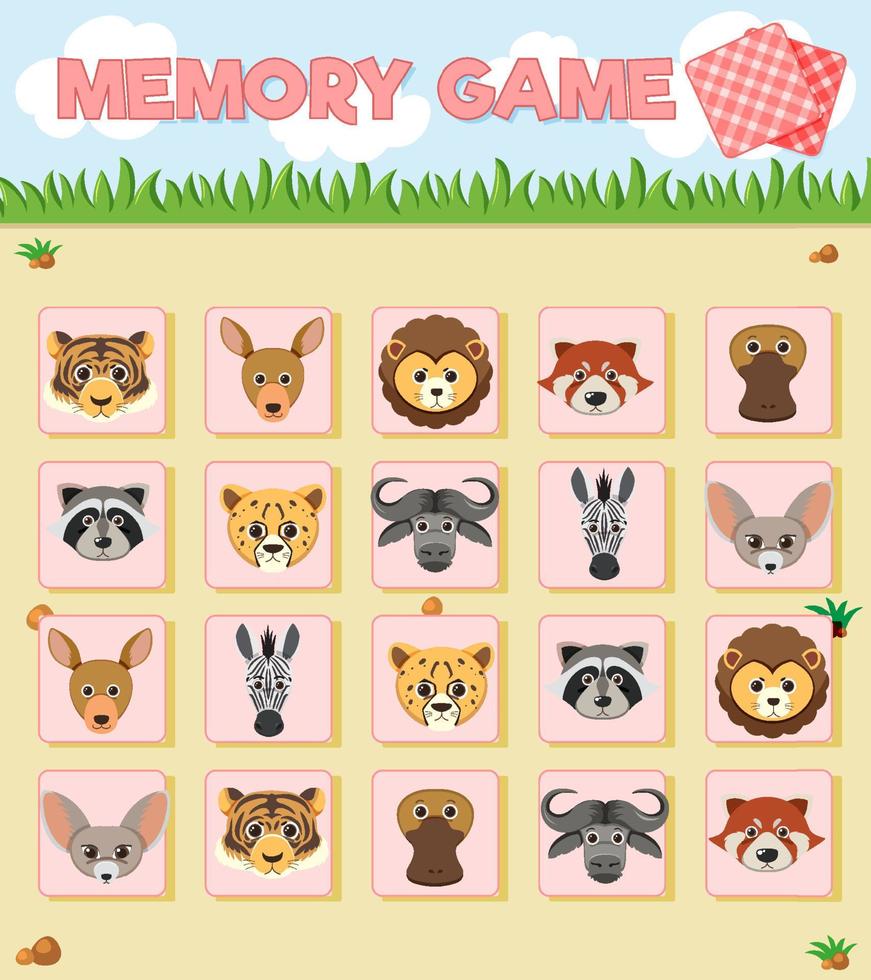 juego de cartas de memoria de animales vector