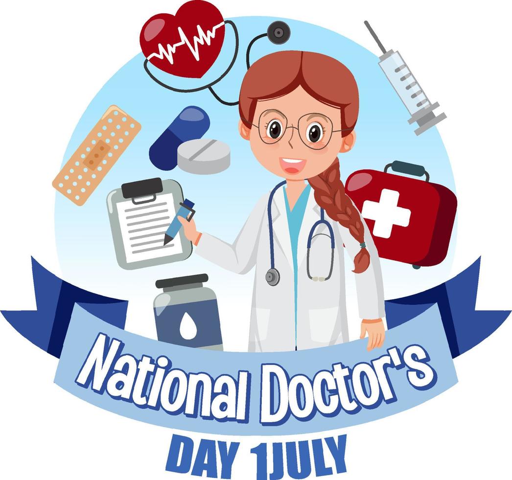 Female doctor on doctor day in July logo vector