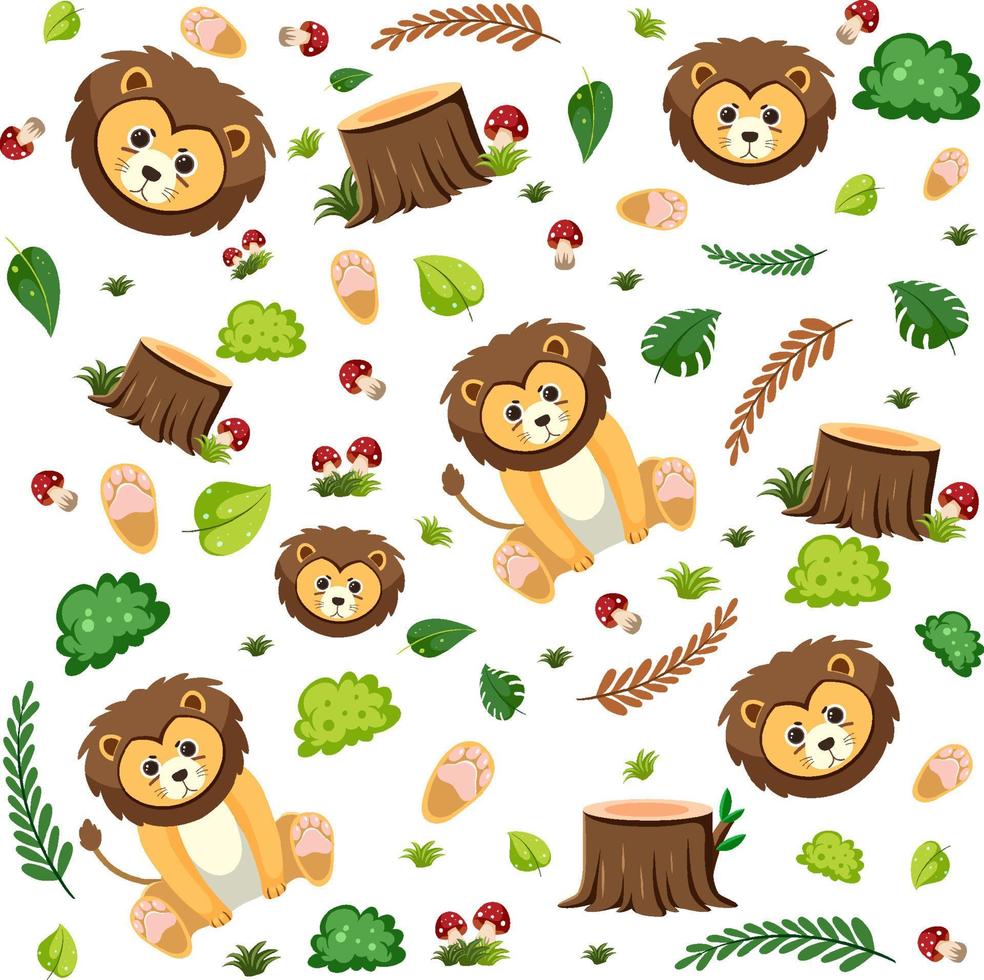 Lion cute animal seamless pattern vector