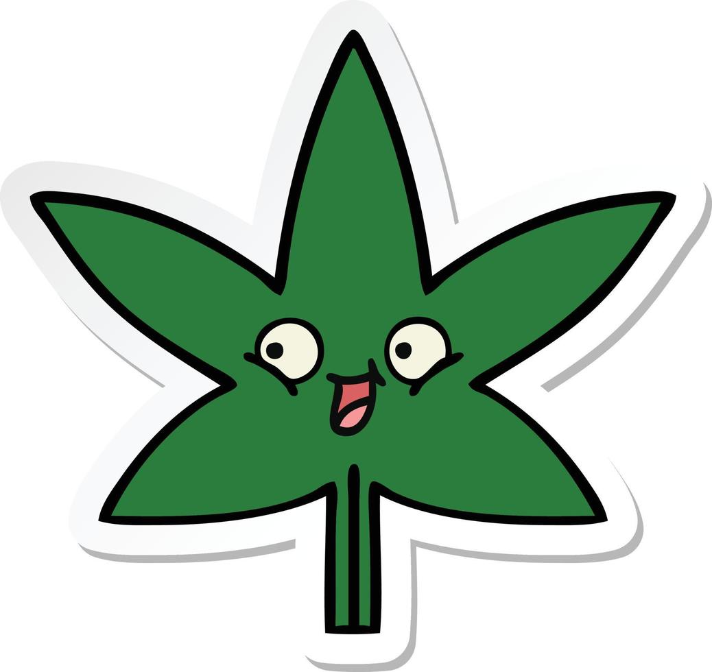 pegatina de una linda hoja de marihuana de dibujos animados vector