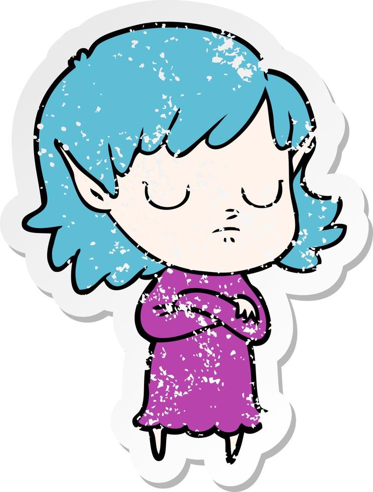 distressed sticker of a cartoon elf girl vector