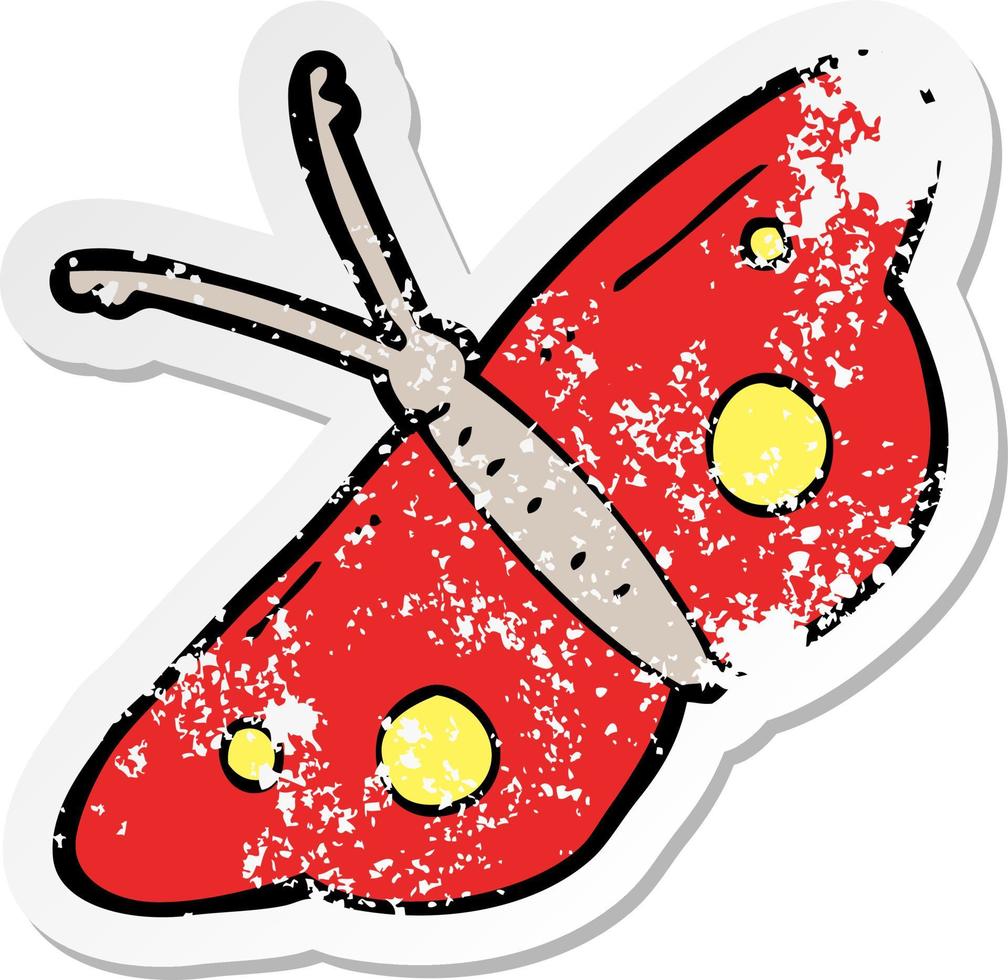 retro distressed sticker of a cartoon butterfly symbol vector