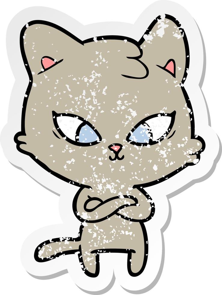 distressed sticker of a cute cartoon cat vector