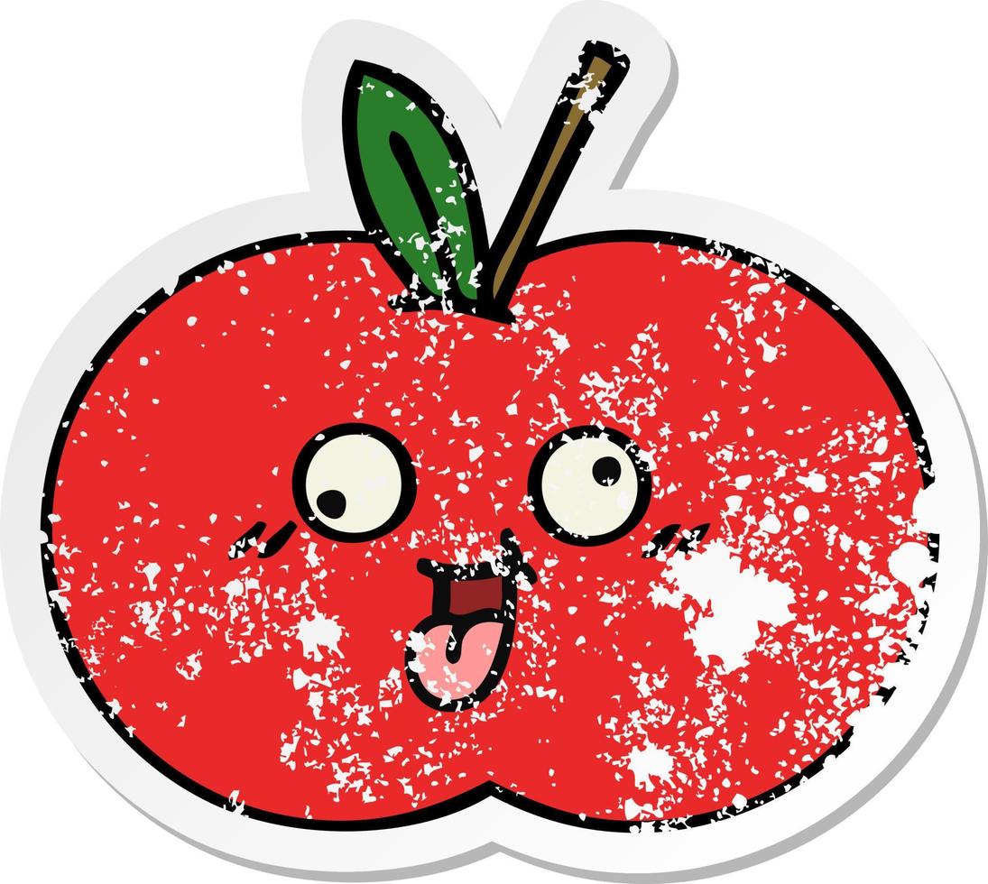 distressed sticker of a cute cartoon red apple vector