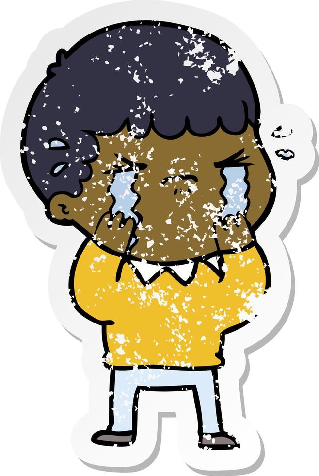 distressed sticker of a cartoon man crying vector