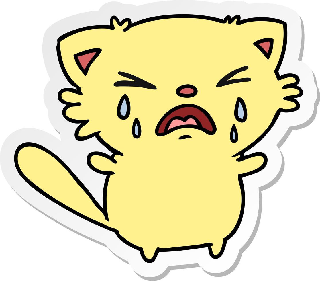 sticker cartoon of cute kawaii crying cat vector