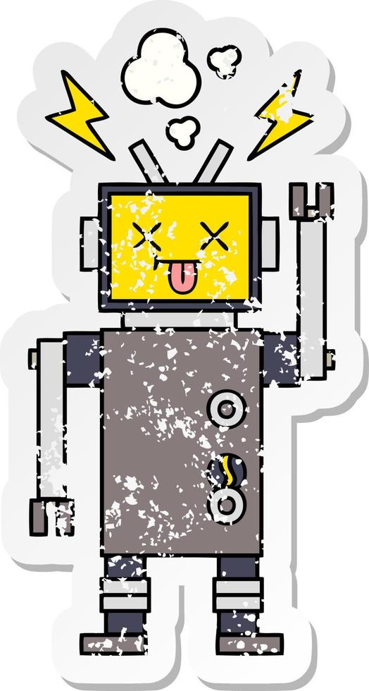 distressed sticker of a cute cartoon robot vector