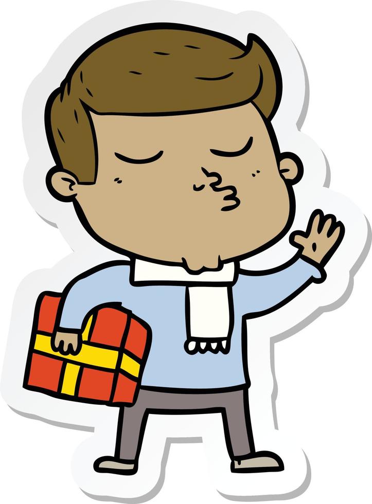 sticker of a cartoon model guy pouting vector