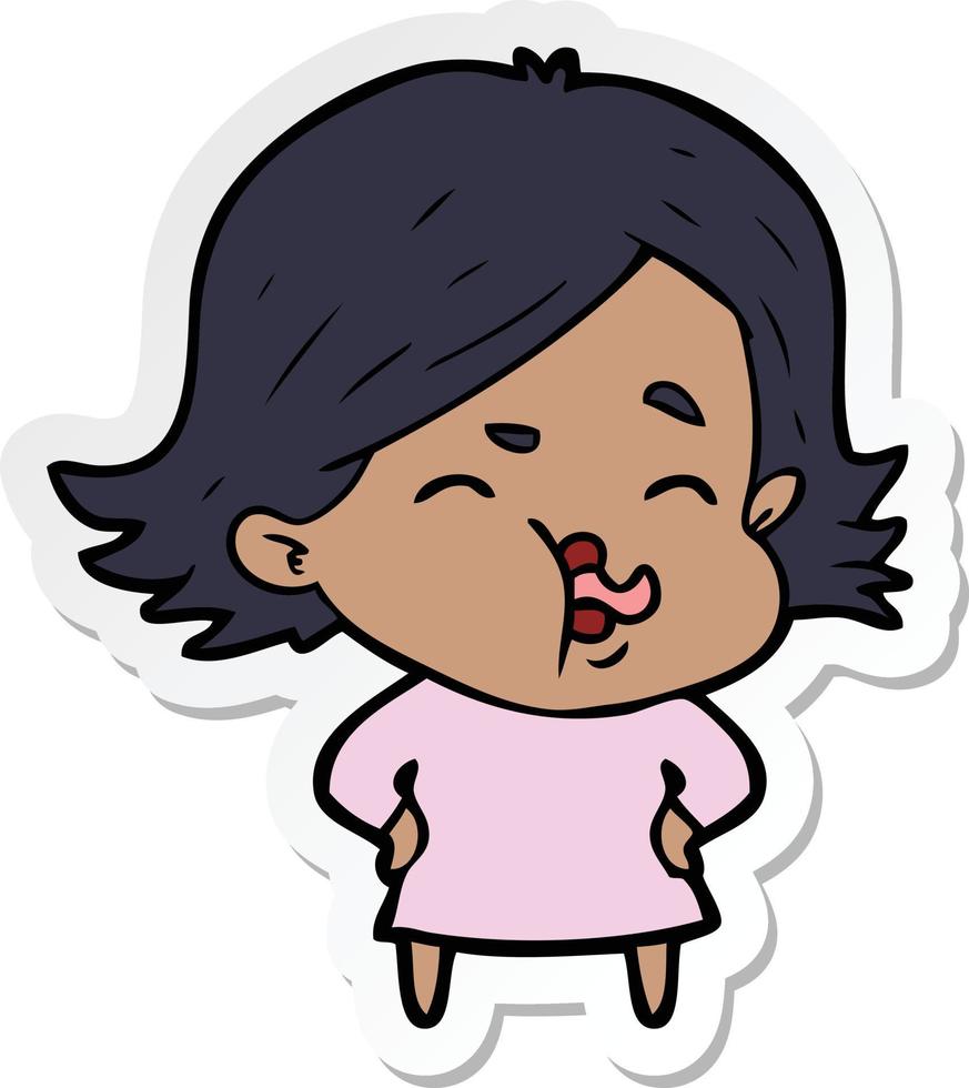 sticker of a cartoon girl pulling face vector