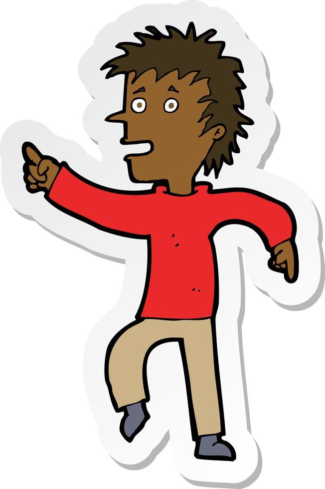sticker of a cartoon happy man pointing vector