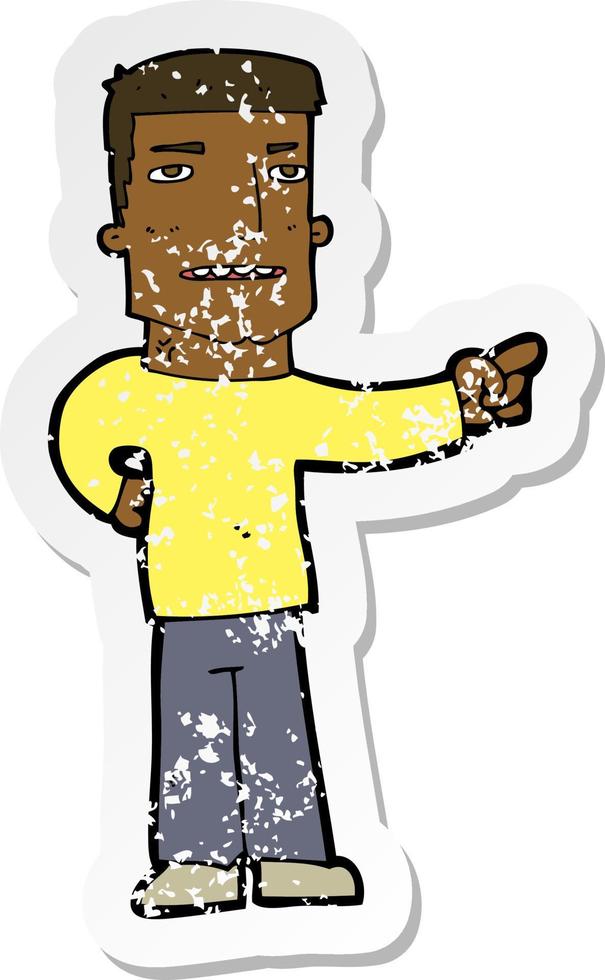 retro distressed sticker of a cartoon man pointing vector