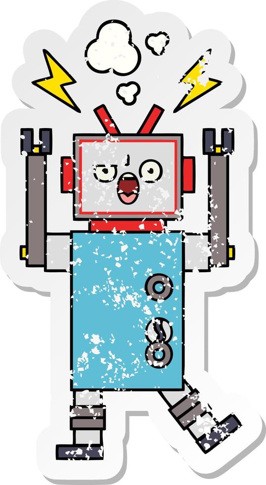 distressed sticker of a cute cartoon broken robot vector