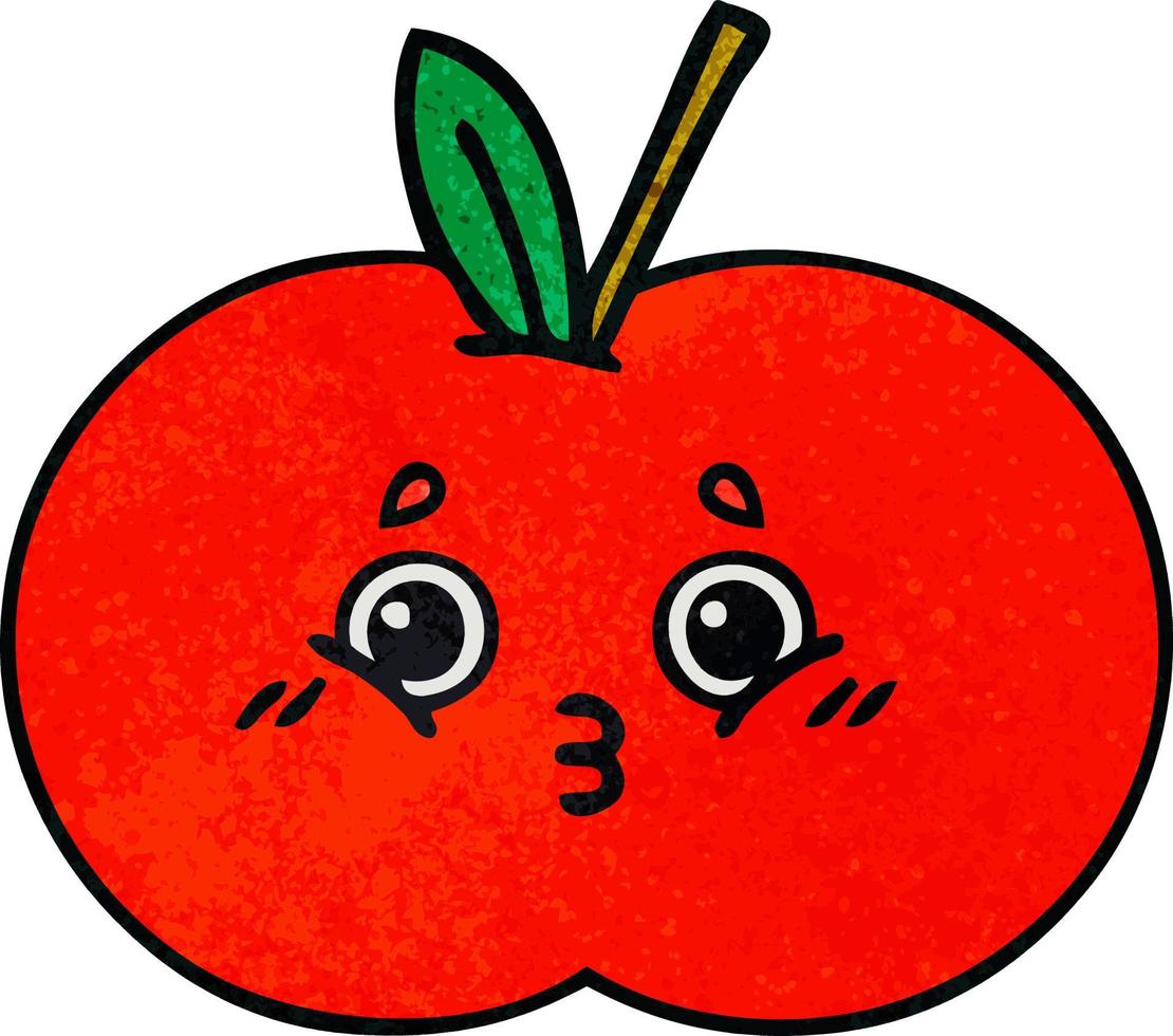 retro grunge texture cartoon red apple vector