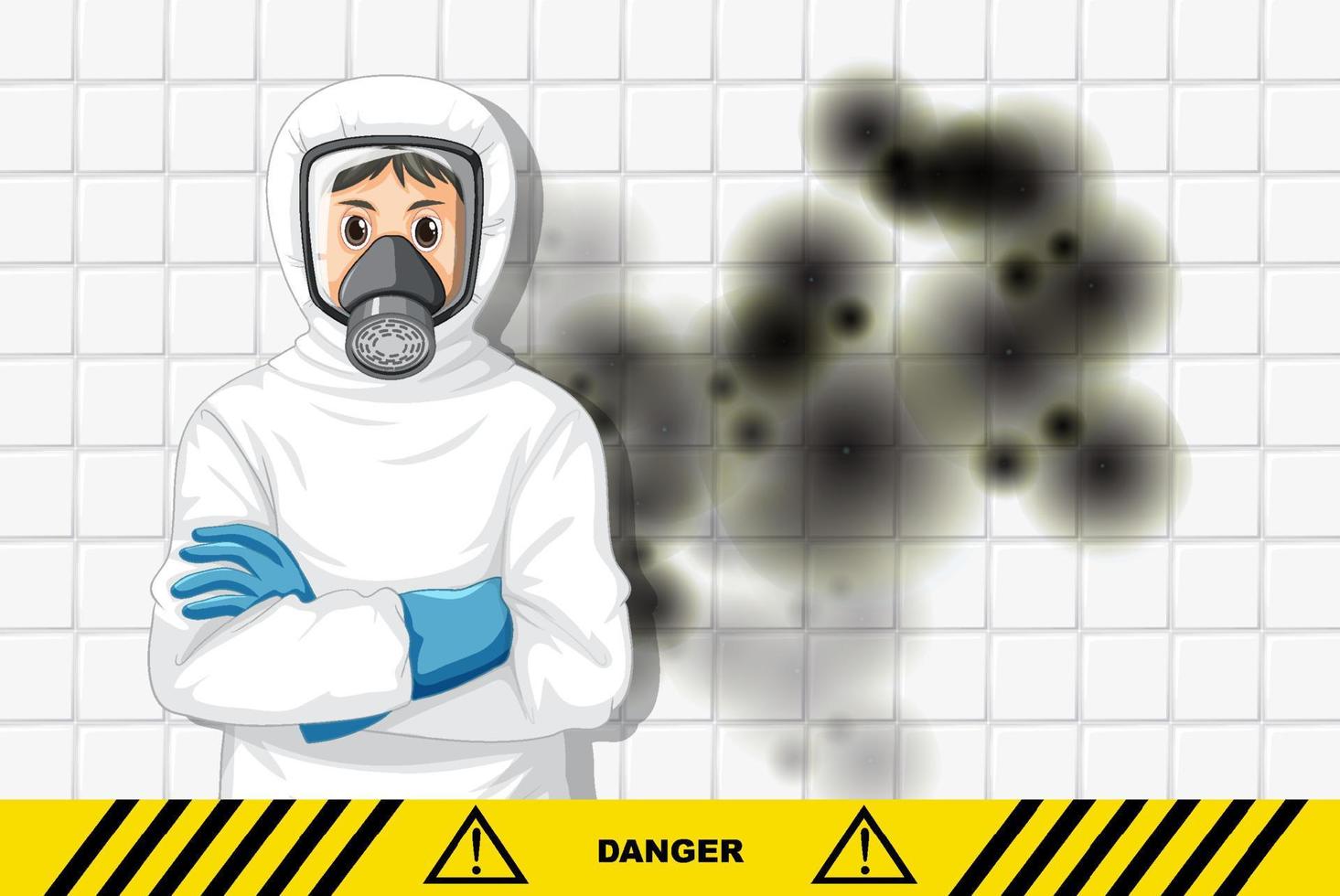 Man in protective hazmat suit with mold on the wall vector