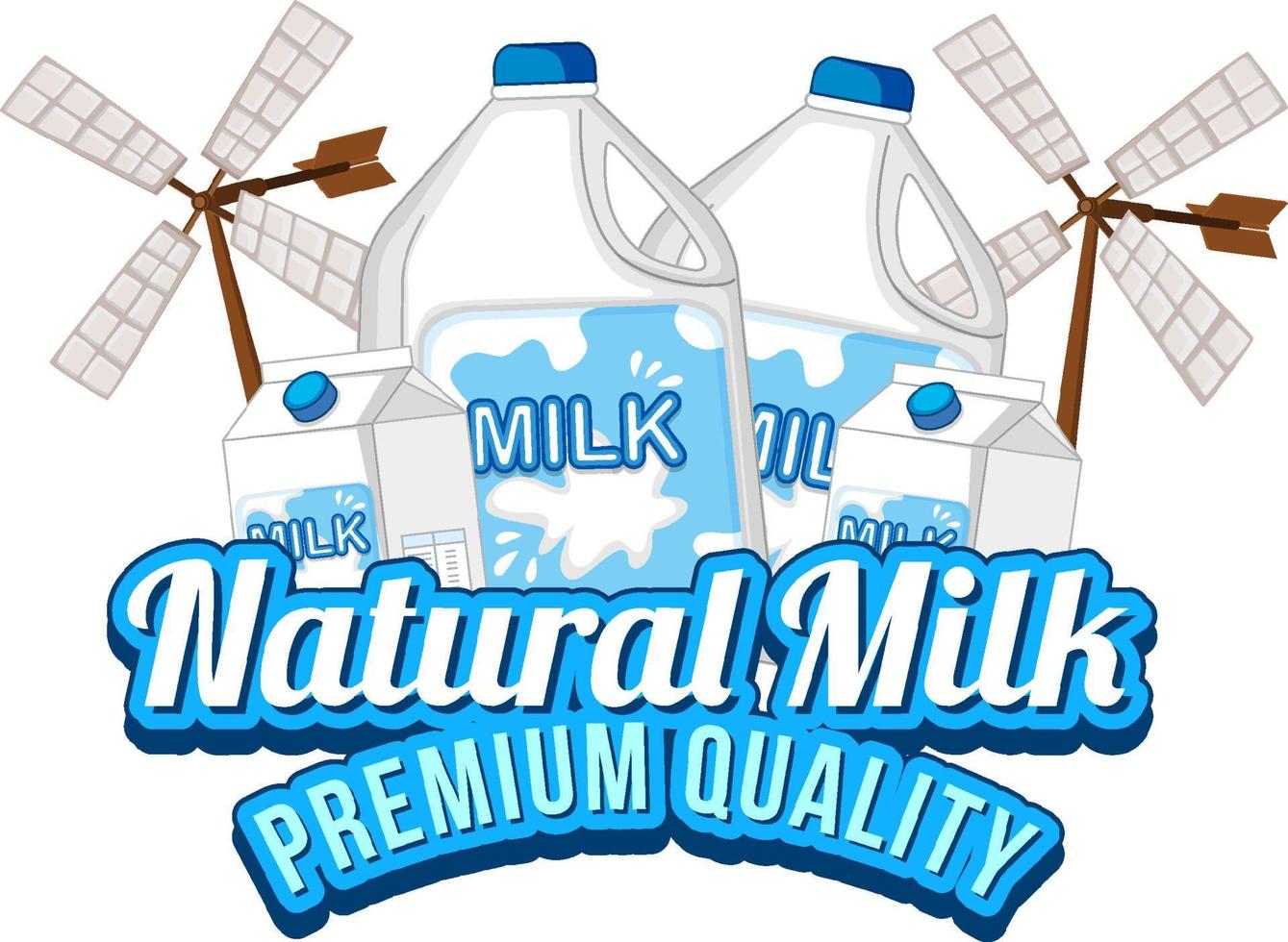 Natural milk lettering logo with dairy products vector
