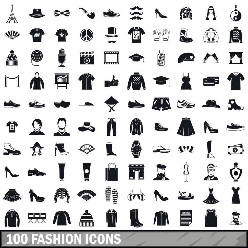 100 íconos de la moda ambientados en un estilo simple vector