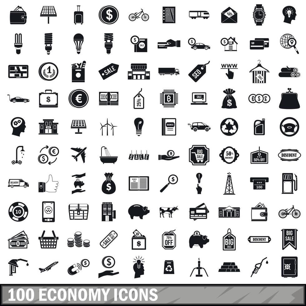 100 economy icons set, simple style vector
