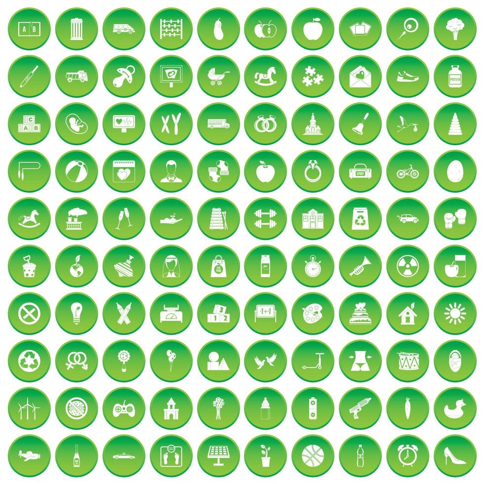 100 maternity leave icons set green circle vector