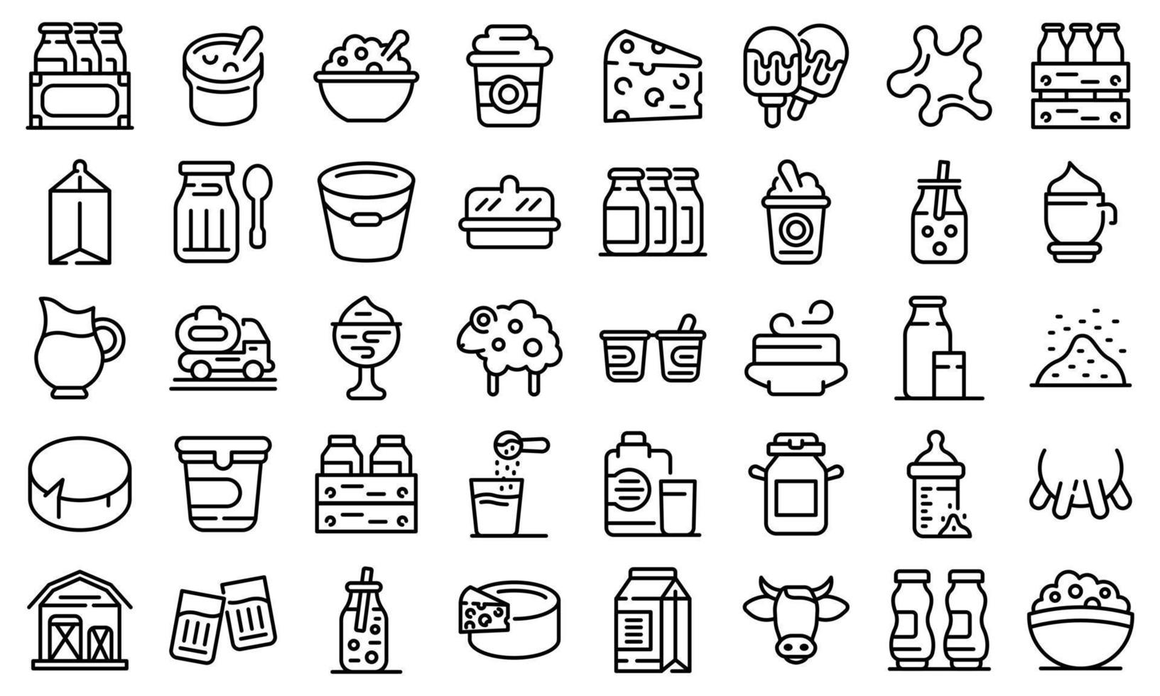 Dairy icons set, outline style vector