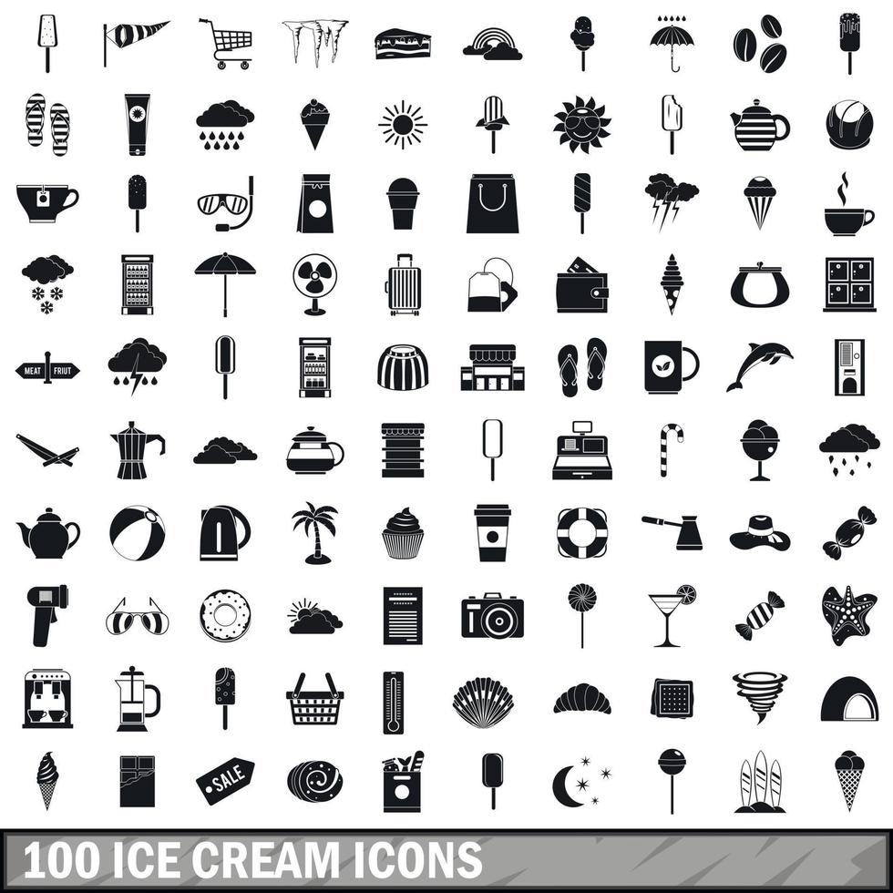 100 ice cream icons set, simple style vector