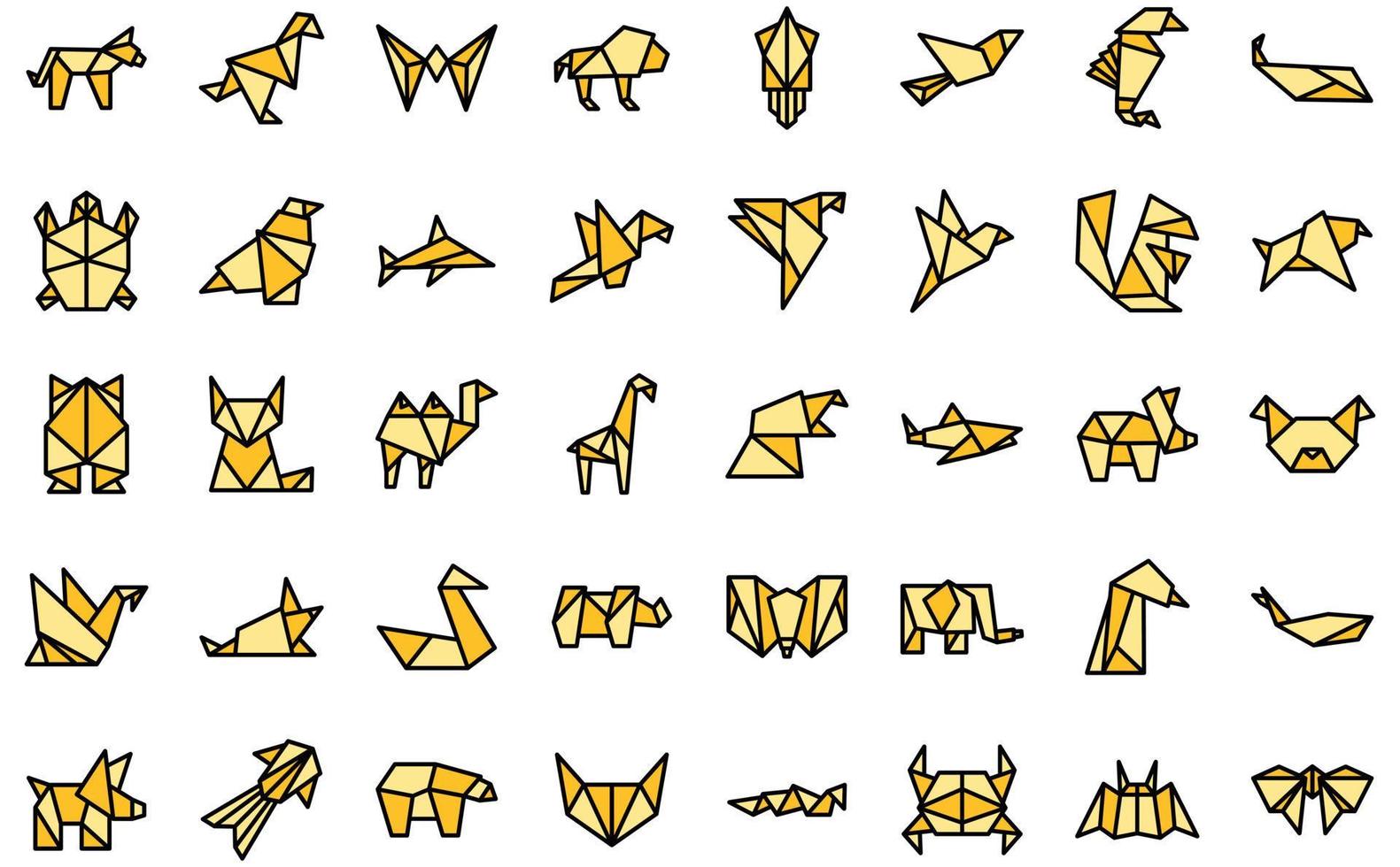 origami animales iconos conjunto vector plano