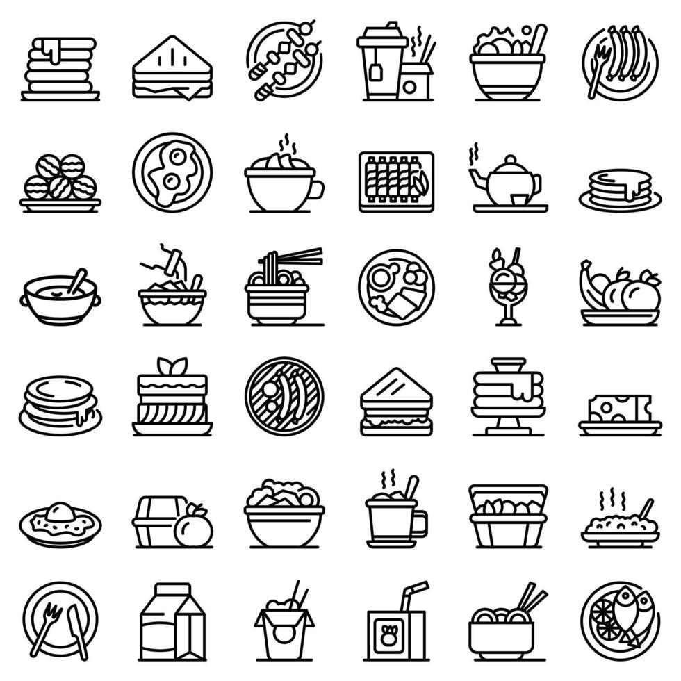 conjunto de iconos de almuerzo, estilo de contorno vector